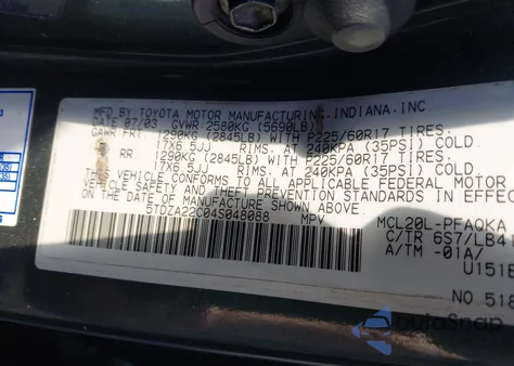 2004 Toyota Sienna Xle from USA, damaged, VIN 5TDZA22C04S048088